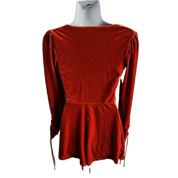 Urban Outfitters Velvet Jumpsuit Romper Copper Orange Sz XS Skort Skirted Shorts - Picture 5 of 8